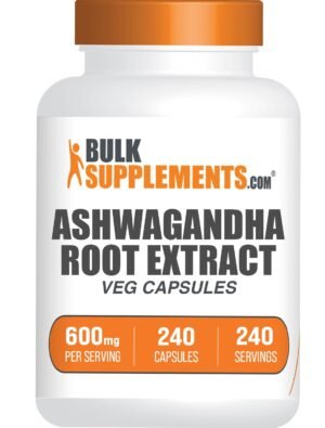 BulkSupplements.com Ashwagandha Root Extract Capsules - Ashwagandha 600mg, Ashwagandha Supplement, Ashwagandha Root Capsules, Vegan & Gluten Free, 1 Capsules per Serving, 240 Veg Capsules
