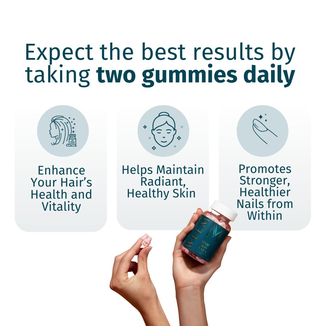 WEEM Hair Skin and Nails Gummies - Supports Healthy Hair - Vegan biotin Vitamins for Women & Men Supports Faster Hair Growth, Stronger Nails, Healthy Skin, Extra Strength (3) 5 WEEM Hair Skin and Nails Gummies - Supports Healthy Hair - Vegan biotin Vitamins for Women & Men Supports Faster Hair Growth, Stronger Nails, Healthy Skin, Extra Strength (3) - Image 5
