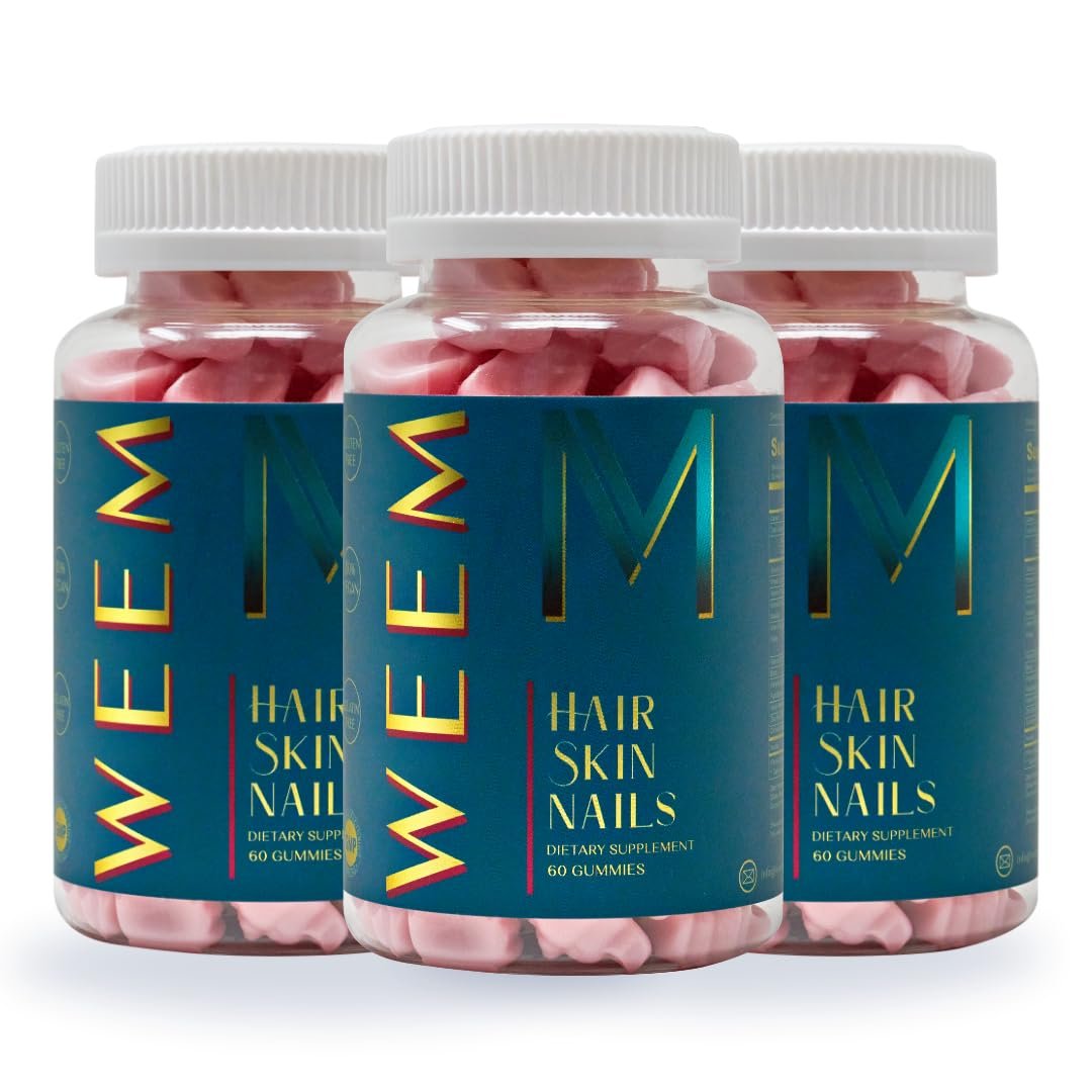 WEEM Hair Skin and Nails Gummies - Supports Healthy Hair - Vegan biotin Vitamins for Women & Men Supports Faster Hair Growth, Stronger Nails, Healthy Skin, Extra Strength (3) 1 WEEM Hair Skin and Nails Gummies - Supports Healthy Hair - Vegan biotin Vitamins for Women & Men Supports Faster Hair Growth, Stronger Nails, Healthy Skin, Extra Strength (3)